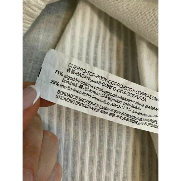 Zara Womens White Brown Red Embroidered Bohemian Long Sleeve Top Blouse Xs - Picture 6 of 6